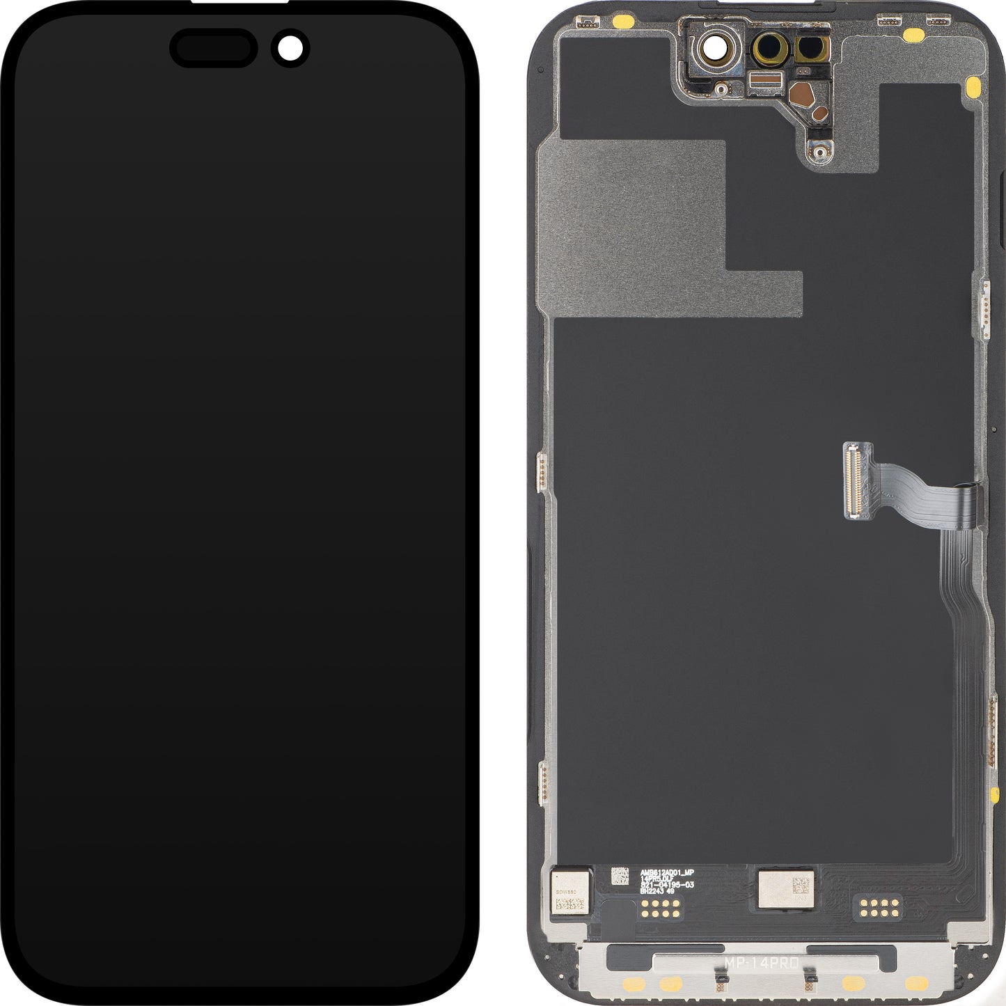 Pantalla con Touchscreen MP compatible con Apple iPhone 14 Pro, con Marco, Versión Premium Soft OLED FHD 120Hz Diagnóstico, Negro