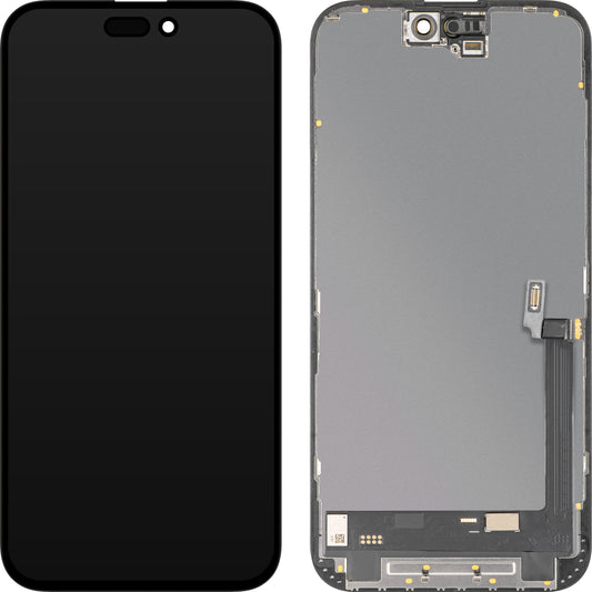 Pantalla con pantalla táctil MP compatible con Apple iPhone 16 Plus, con marco, versión de software OLED FHD 120Hz diagnóstico, negro