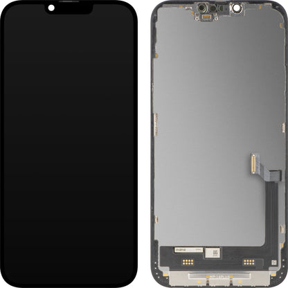 Pantalla con pantalla táctil MP compatible con Apple iPhone 14 Plus, con marco, versión premium suave OLED FHD 120Hz diagnóstico, negro