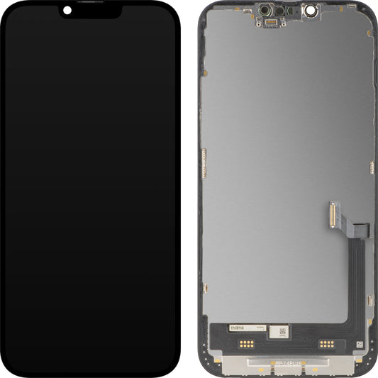 Pantalla con pantalla táctil MP compatible con Apple iPhone 14 Plus, con marco, versión premium suave OLED FHD 120Hz diagnóstico, negro