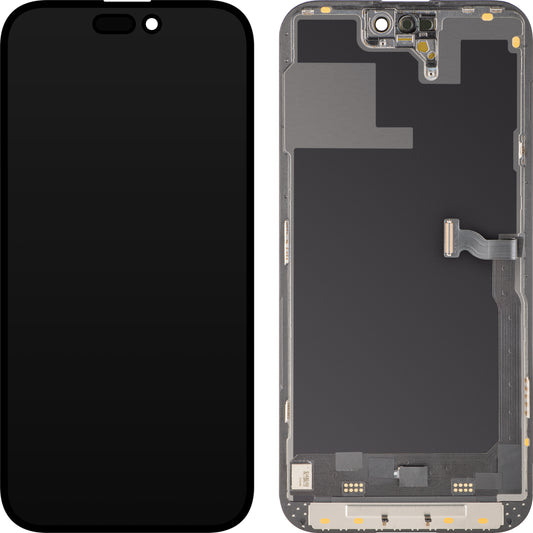 MP Touchscreen Display compatible with Apple iPhone 14 Pro, with Frame, Soft OLED 120Hz FHD Diagnostic Version, Black, Swap
