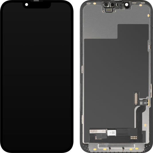Pantalla con pantalla táctil MP compatible con Apple iPhone 13, con marco, versión de software OLED FHD diagnóstico, negro, reacondicionado