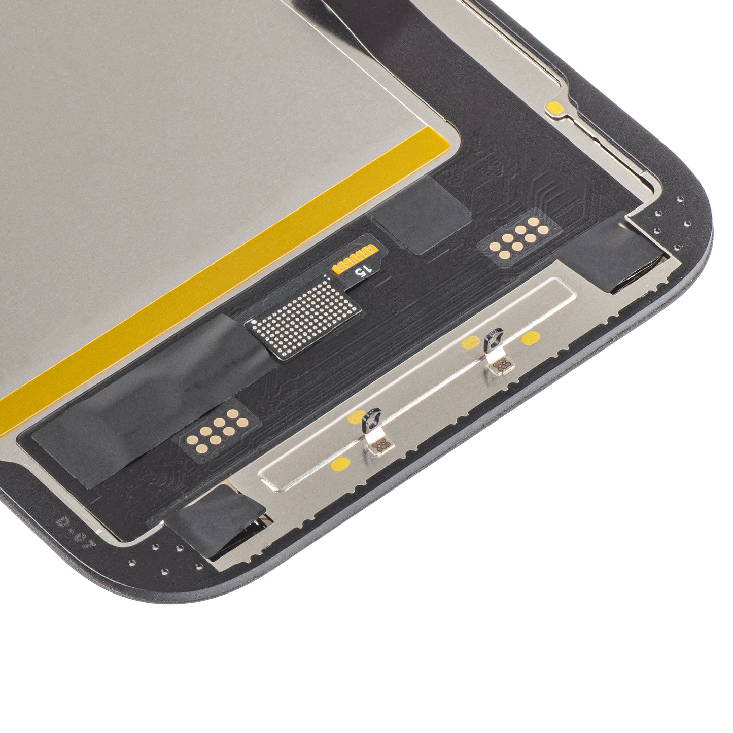 Pantalla con Touchscreen MP compatible con Apple iPhone 15, con Marco, Versión Soft OLED FHD IC Movable, Negro