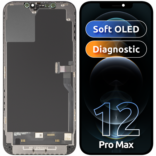 Pantalla con Touchscreen MP compatible con Apple iPhone 12 Pro Max, con Marco, Versión Soft OLED FHD Diagnóstico, Negro