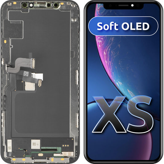 Pantalla con Touchscreen MP compatible con Apple iPhone XS, con Marco, Versión Soft OLED FHD, Negro