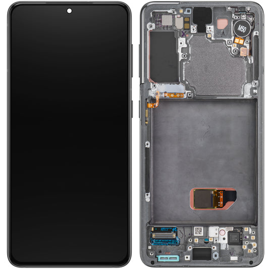 Pantalla táctil Samsung Galaxy S21 5G G991, con marco, gris, Service Pack GH82-27256A