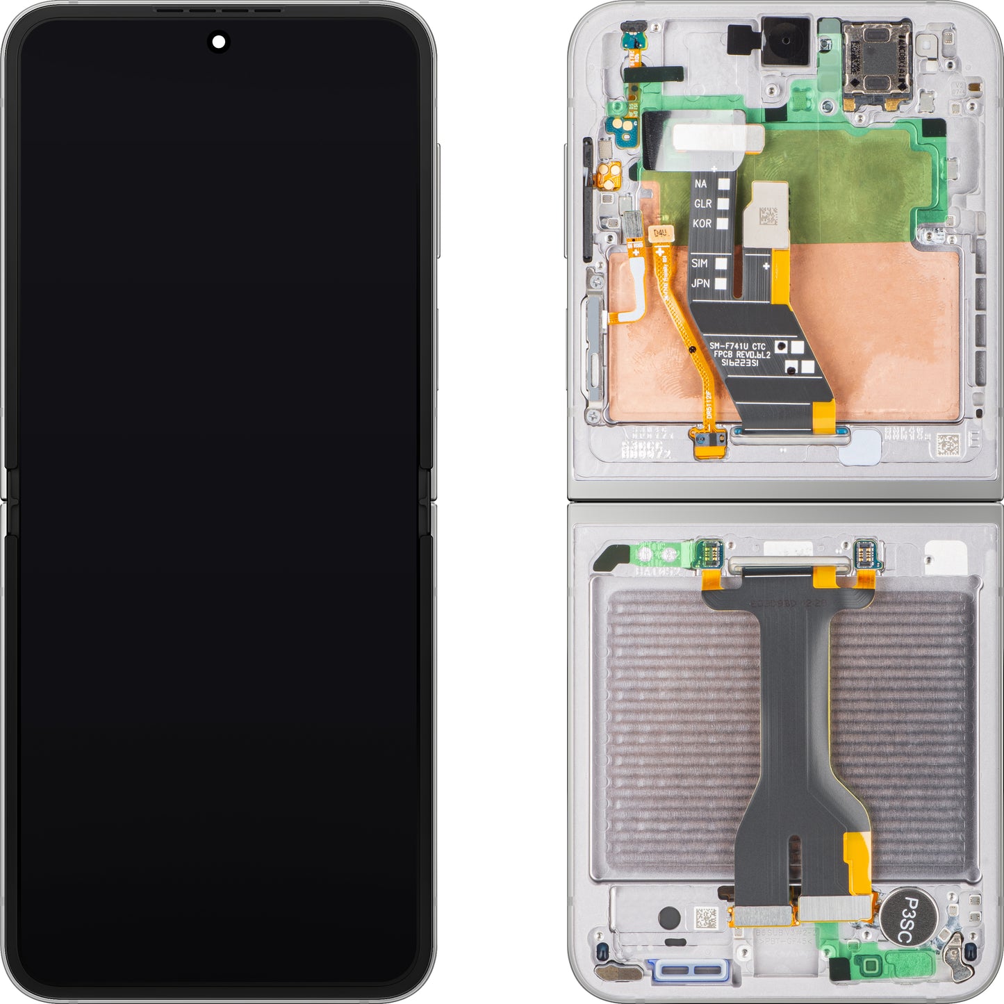 Pantalla con Touchscreen Samsung Galaxy Z Flip6 F741, con Marco, Sub Inner, Plateado (Silver Shadow), Paquete de Servicio GH82-35013A