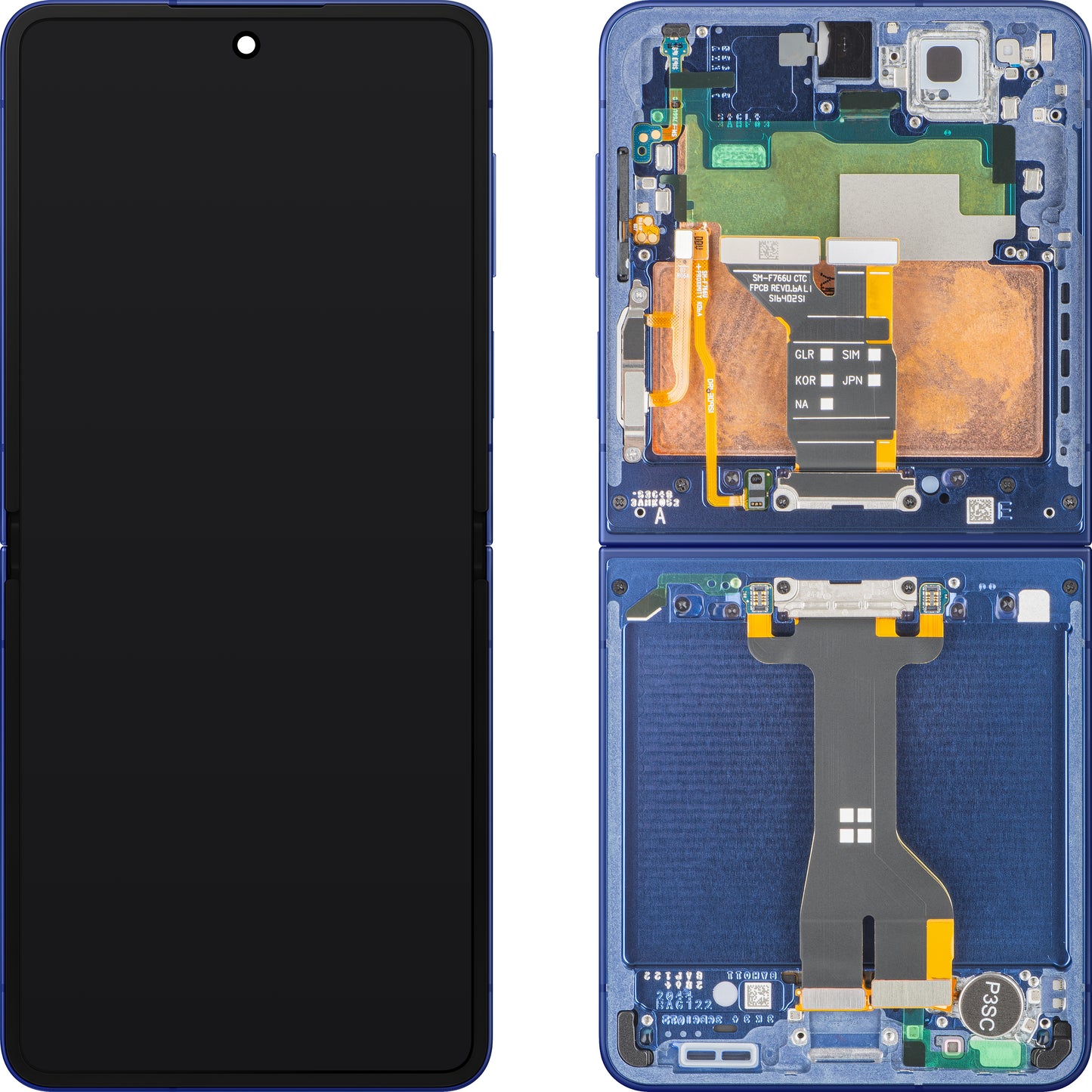 Display con Pantalla Táctil Samsung Galaxy Z Flip7 F766, Con Marco, Sub Inner, Azul (Blue Shadow), Paquete de Servicio GH82-37581A