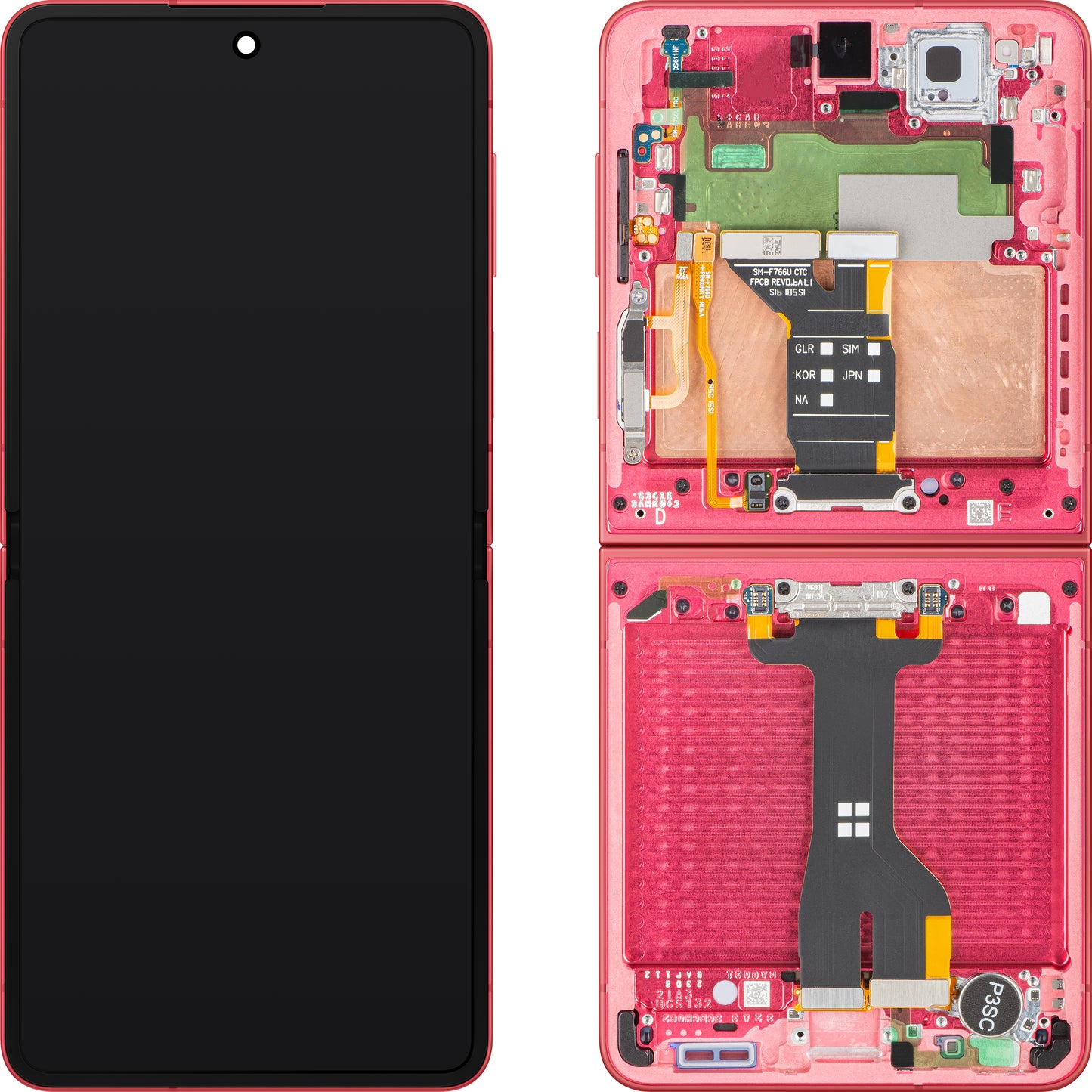 Pantalla con pantalla táctil Samsung Galaxy Z Flip7 F766, con marco, sub inner, coral (rojo coral), paquete de servicio GH82-37581D