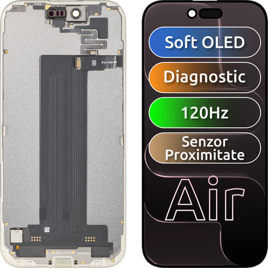 Pantalla con pantalla táctil y sensor de proximidad de luz MP compatible con Apple iPhone 17 Air, con marco, versión de software OLED FHD 120Hz diagnóstico, negro