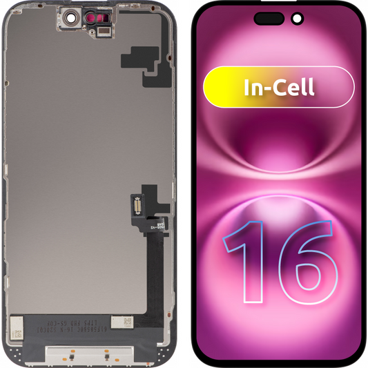 Pantalla con Touchscreen ZY para Apple iPhone 16, con Marco, Versión LCD In-Cell, Negro