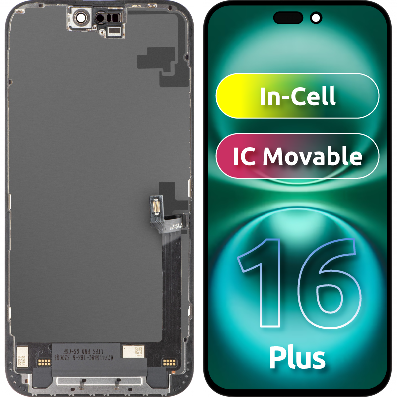 Pantalla con Touchscreen ZY para Apple iPhone 16 Plus, con Marco, Versión LCD In-Cell IC Movable, Negro