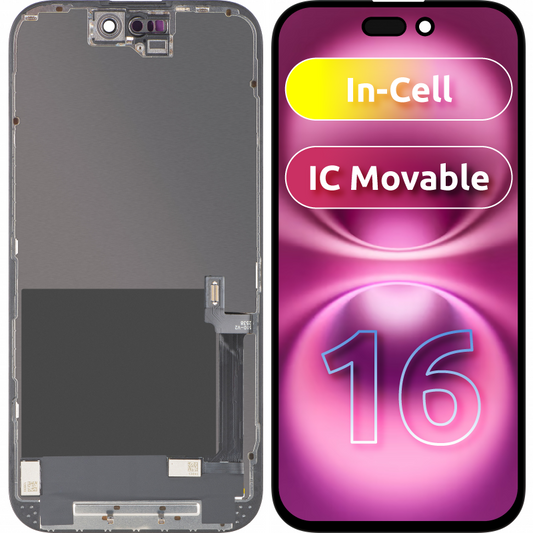 Pantalla con Touchscreen ZY para Apple iPhone 16, con Marco, Versión LCD In-Cell IC Movable, Negro