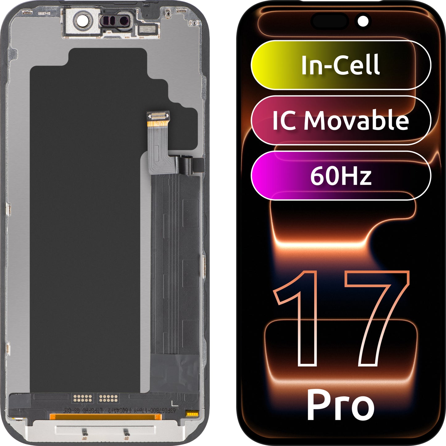 Pantalla con Touchscreen ZY para Apple iPhone 17 Pro, con Marco, Versión LCD In-Cell IC Movable, Negro