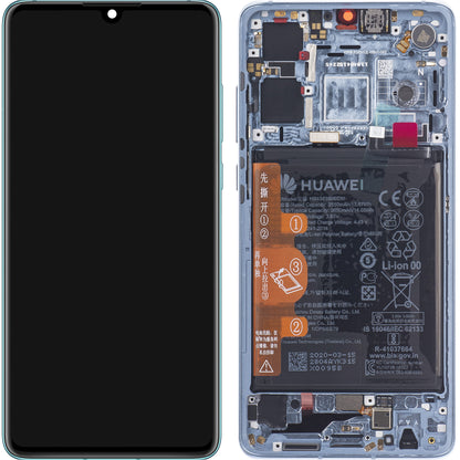 Pantalla táctil Huawei P30, con marco y batería, azul (cristal respirable), Service Pack 02354HMF