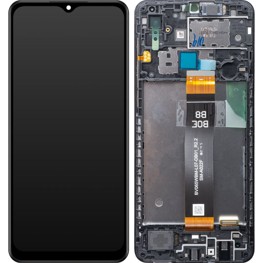 Pantalla táctil Samsung Galaxy A02 A022, con marco, negra, Service Pack GH82-25249A