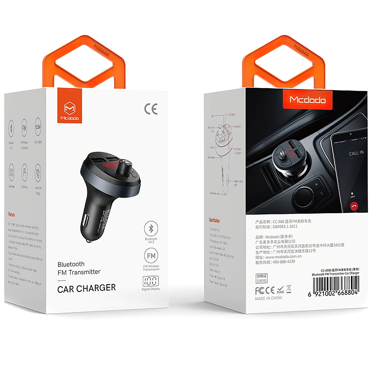 Modulador FM Bluetooth McDodo, 2 x USB-A