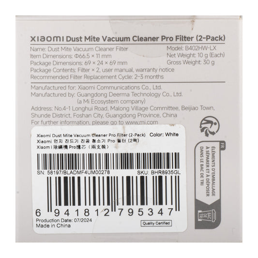 Filtro de Aire para Aspiradora Xiaomi Dust Mite Vacuum Cleaner Pro, Set 2 piezas BHR8935GL