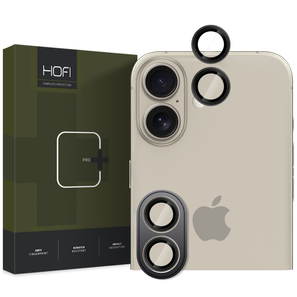 Película Protectora Cámara Trasera HOFI CamRing PRO+ para Apple iPhone 16 Plus / 16, Cristal Protegido, Negro 