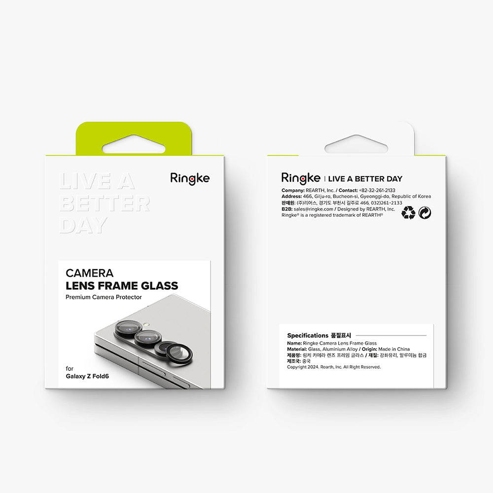 Película protectora para Cámara Trasera Ringke para Samsung Galaxy Z Fold6 F956, Cristal Templado, Set de 2 piezas, Negra