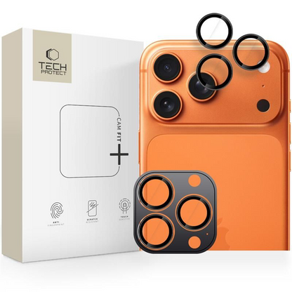 Protector de cámara trasera Tech-Protect CamRing Fit+ para Apple iPhone 17 Pro Max / 17 Pro / 16 Pro Max, Cristal Templado, Negro