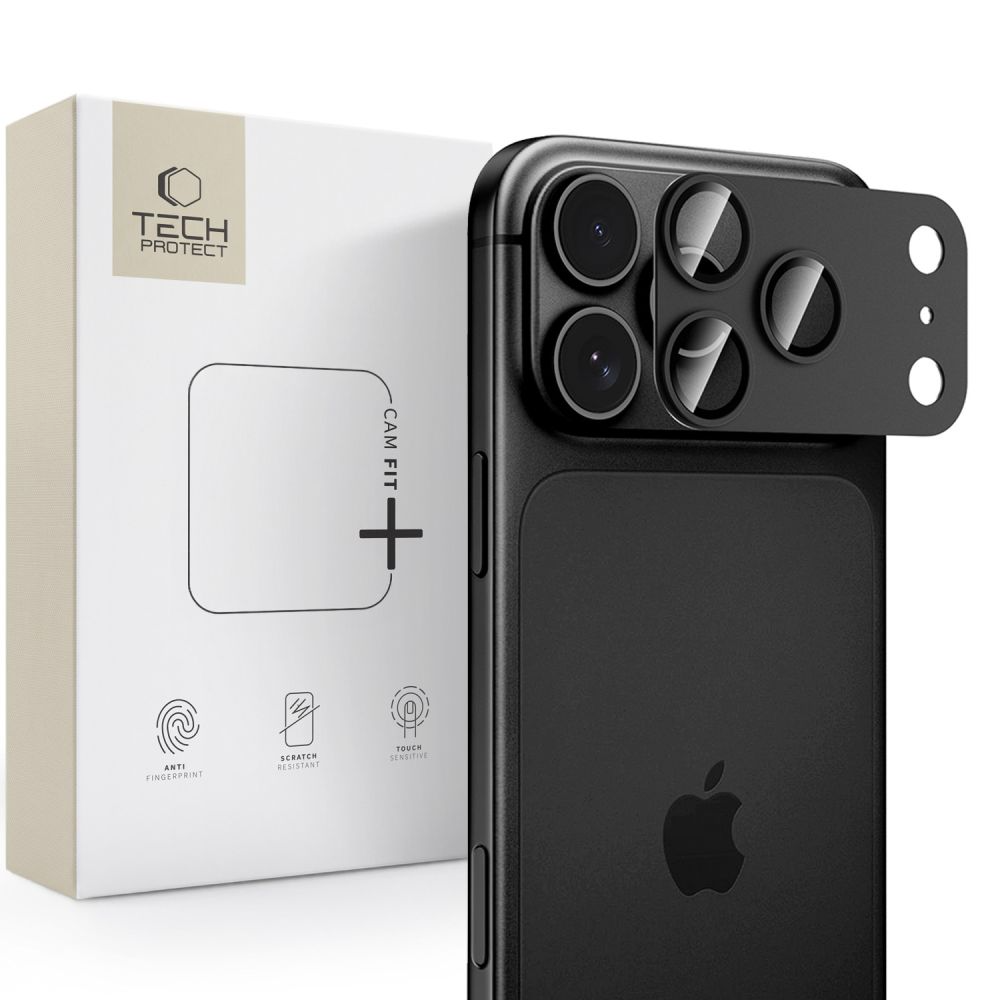 Protector de cámara trasera Tech-Protect CamFull Fit+ para Apple iPhone 18 Pro Max, vidrio templado, negro