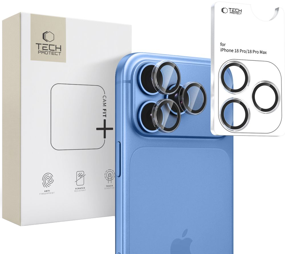 Protector de cámara trasera Tech-Protect CamRing Fit+ para Apple iPhone 18 Pro / 18 Pro Max, vidrio templado, transparente