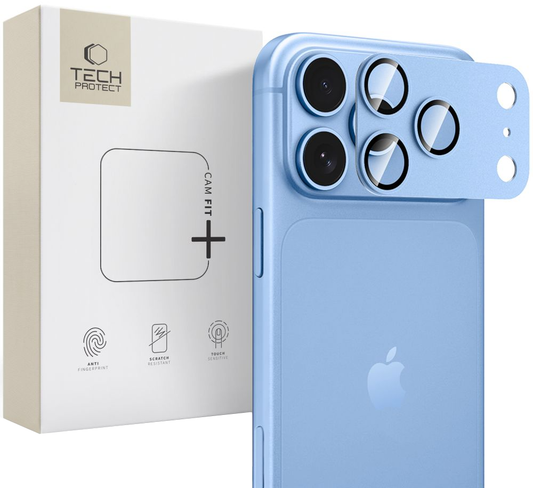 Protector de cámara trasera Tech-Protect CamFull Fit+ para Apple iPhone 18 Pro Max, vidrio templado, azul claro