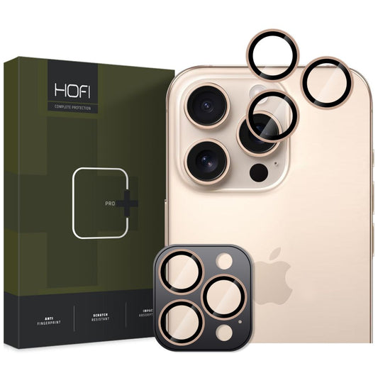 Película protectora Cámara trasera Cubierta trasera HOFI CamRing PRO+ para Apple iPhone 16 Pro Max / 16 Pro, Cristal protegido, Oro 