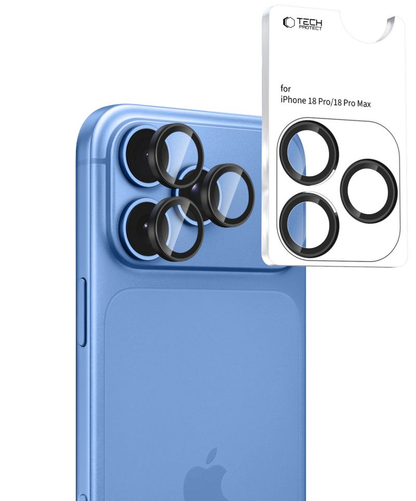 Protector de cámara trasera Tech-Protect CamRing Fit+ para Apple iPhone 18 Pro / 18 Pro Max, vidrio templado, negro