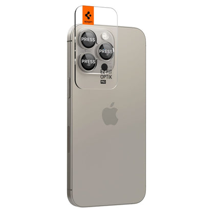 Película protectora para cámara trasera Spigen EZ FIT para Apple iPhone 15 Pro Max / 15 Pro, Protección de cristal, Juego 2 piezas, Gris AGL07163 