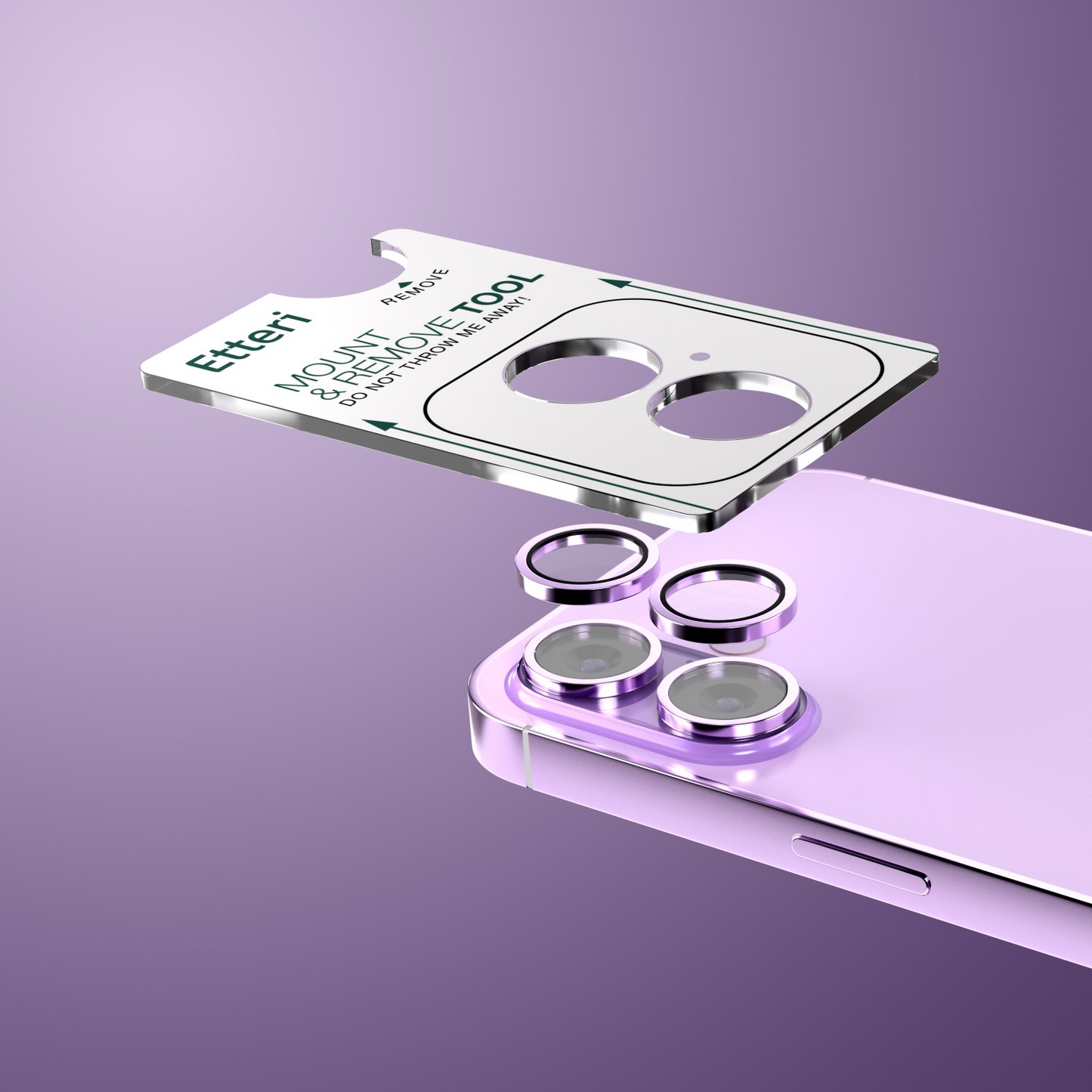 Protector de cámara trasera Etteri para Apple iPhone 17, vidrio templado, morado