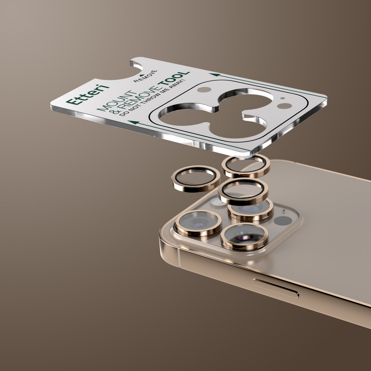 Protector de cámara trasera Etteri para Apple iPhone 16 Pro Max / 16 Pro, vidrio templado, bronce