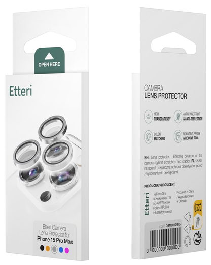 Protector de cámara trasera Etteri para Apple iPhone 17 Pro Max / 17 Pro, vidrio templado, gris