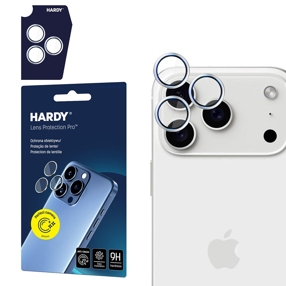 Protector de cámara trasera 3MK Hardy Protection Pro para Apple iPhone 17 Pro Max / 17 Pro, Cristal Templado, Plateado