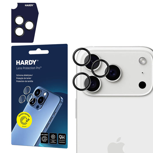 Película protectora de cámara trasera 3MK Hardy Protection Pro para Apple iPhone 17 Pro Max / 17 Pro, Cristal Templado, Negra