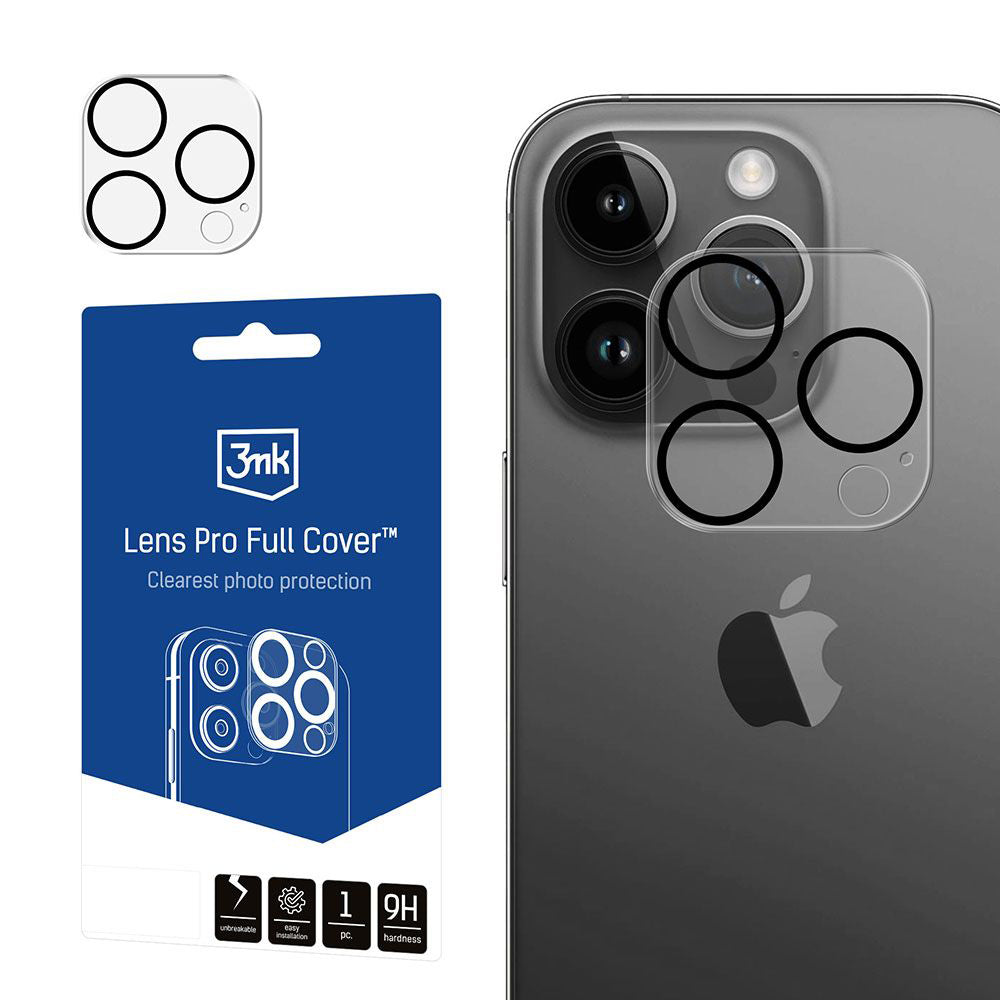 Protector de cámara trasera 3MK Pro Full Cover para Apple iPhone 13 Pro, vidrio templado, transparente