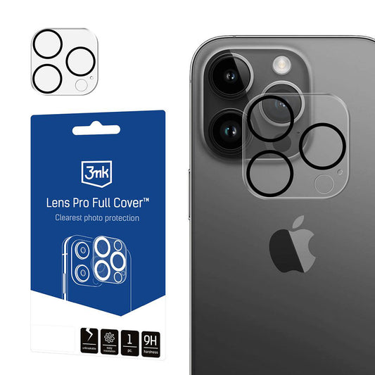 Protector de cámara trasera 3MK Pro Full Cover para Apple iPhone 13 Pro, vidrio templado, transparente