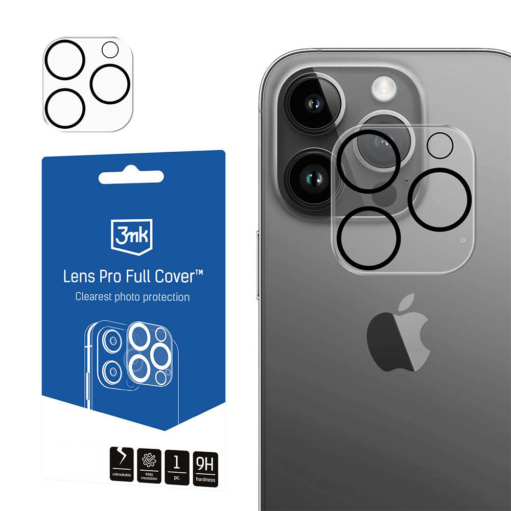 Protector de cámara trasera 3MK Pro Full Cover para Apple iPhone 14 Pro, vidrio templado, transparente