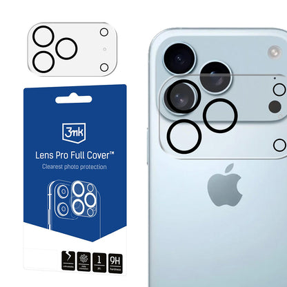 Protector de cámara trasera 3MK Pro Full Cover para Apple iPhone 17 Pro Max, Cristal Templado, Negro