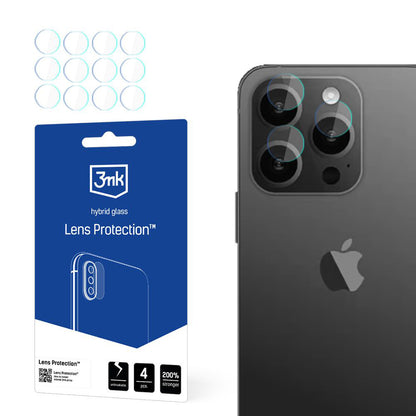 Protector de pantalla para cámara trasera 3MK Protection para Apple iPhone 15 Pro Max, vidrio flexible, juego de 4 piezas, transparente