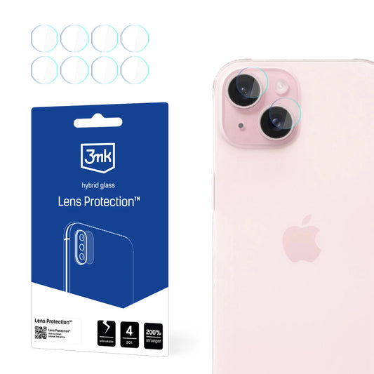 Protector de pantalla para cámara trasera 3MK Protection para Apple iPhone 15, vidrio flexible, juego de 4 piezas, transparente