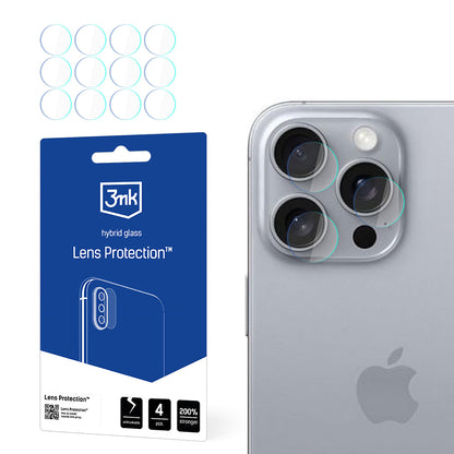 Protector de pantalla para cámara trasera 3MK Protection para Apple iPhone 16 Pro, vidrio flexible, juego de 4 piezas, transparente