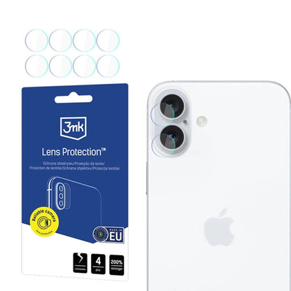 Protector de pantalla para cámara trasera 3MK Protection para Apple iPhone 16, vidrio flexible, set de 4 piezas, transparente