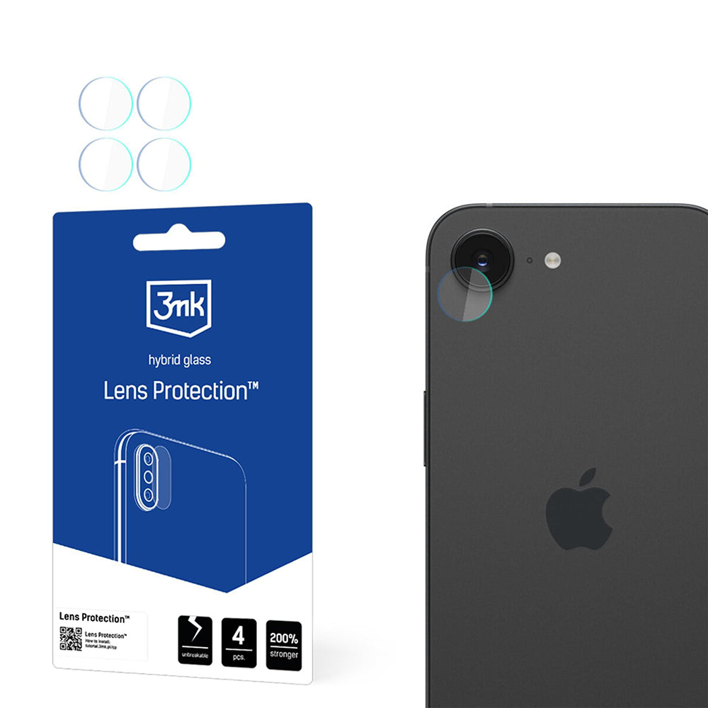 Protector de pantalla para cámara trasera 3MK Protection para Apple iPhone 17e / 16e, vidrio flexible, juego de 4 piezas, transparente
