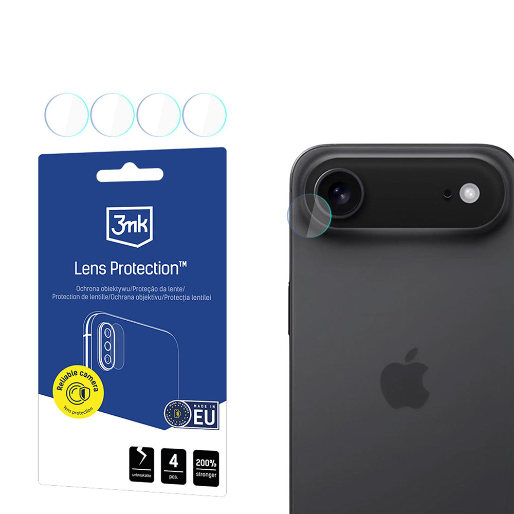 Protector de cámara trasera 3MK Protection para Apple iPhone 17 Air, Cristal Templado, Set de 4 piezas, Transparente