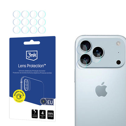 Lámina protectora para Cámara Trasera 3MK Protection para Apple iPhone 17 Pro, Cristal Templado, Set de 4 piezas, Transparente.