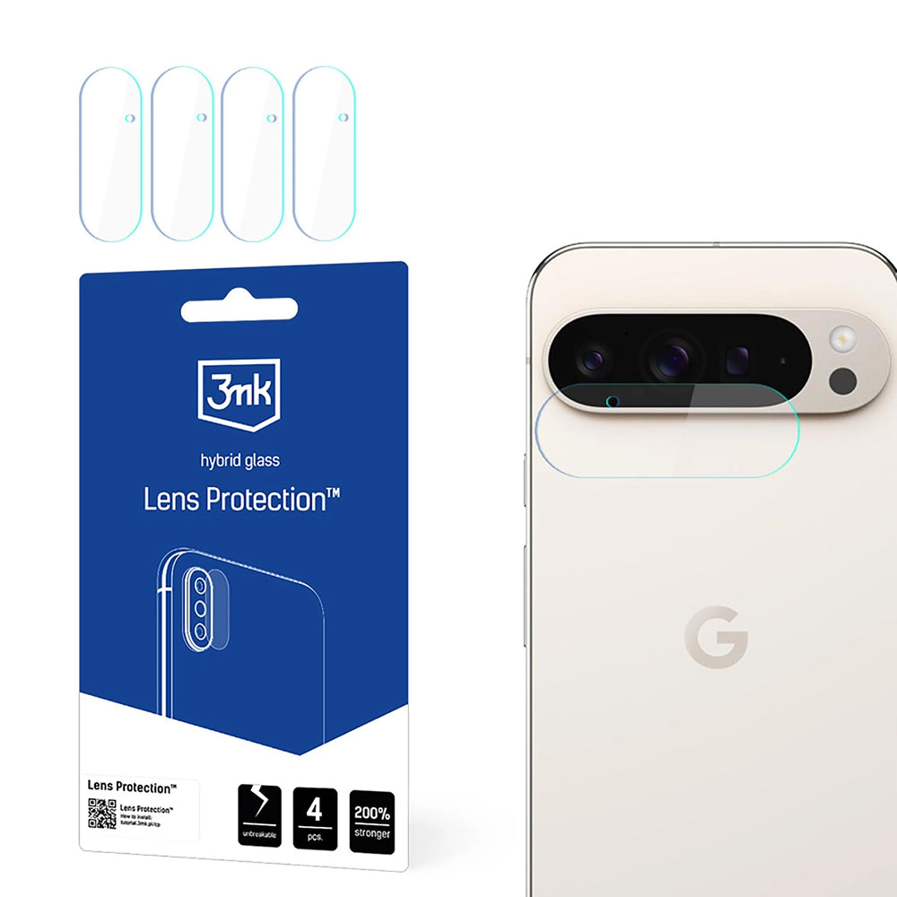 Protector de pantalla para cámara trasera 3MK Protection para Google Pixel 9 Pro XL, vidrio flexible, juego de 4 piezas, transparente