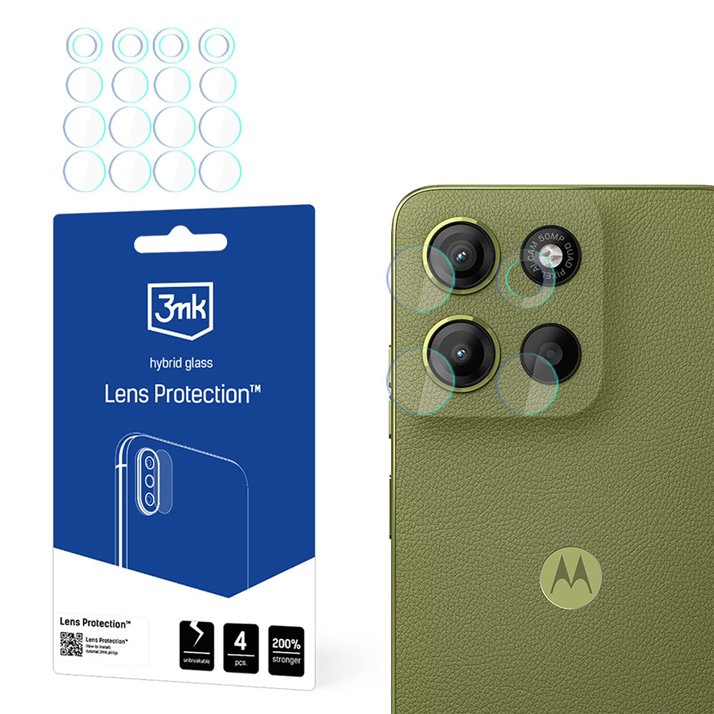 Protector de pantalla para cámara trasera 3MK Protection para Motorola Moto G15 / G15 Power, vidrio flexible, juego de 4 piezas, transparente