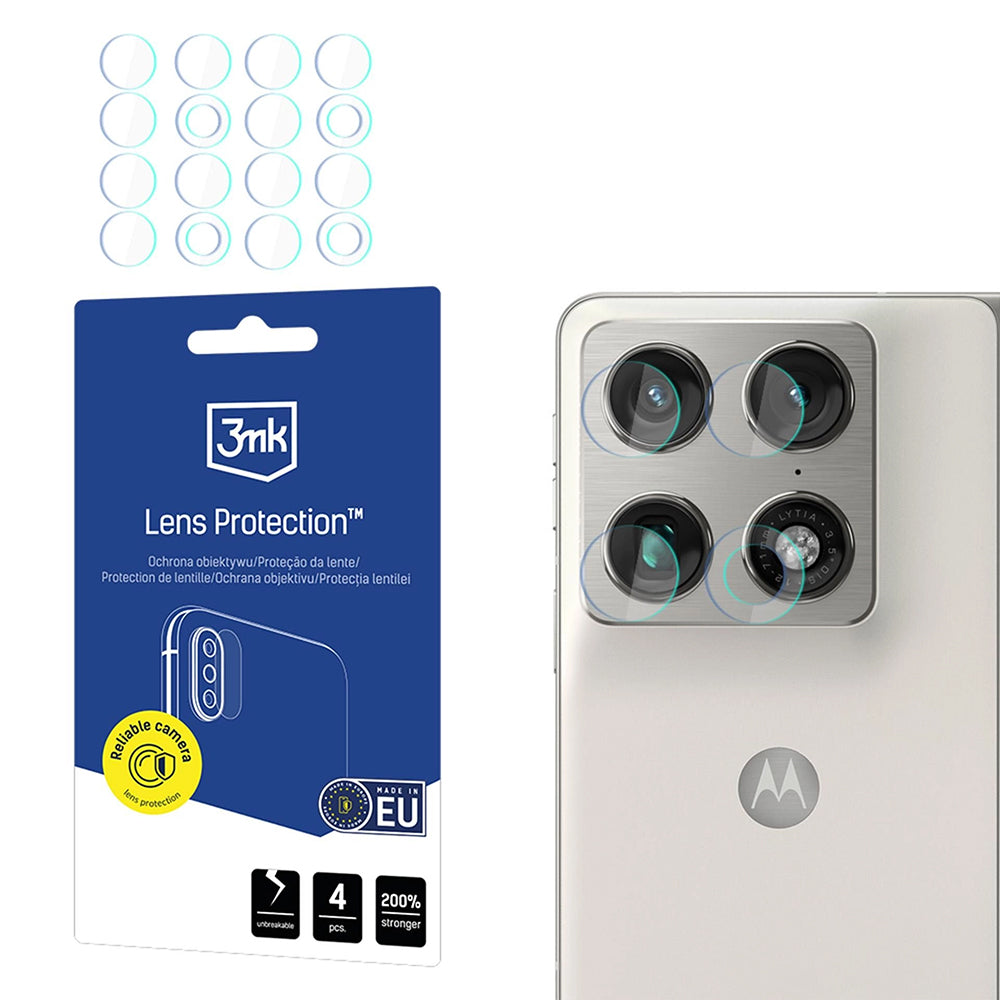 Protector de cámara trasera 3MK Protection para Motorola Razr Fold, Cristal Templado, Set de 4 piezas, Transparente